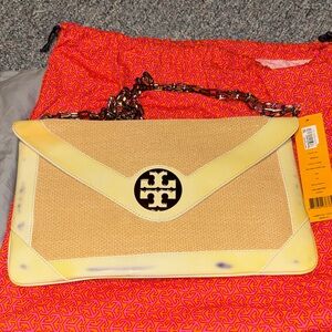 Tory Burch Beige and Cream Envelope Clutch